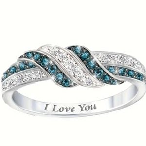 Romantic Ring Couple Ring Exquisite Twist Design Blue And Diamond CZ 925